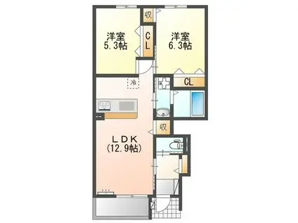 キャンファマンションVI(2LDK/1階)の間取り写真