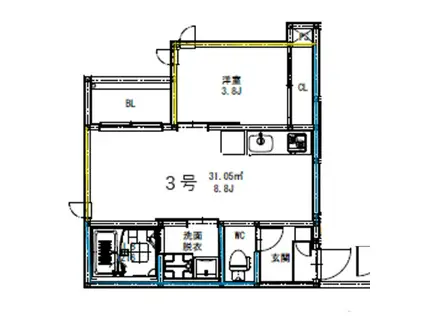 熊本県菊池郡大津(1LDK/1階)の間取り写真