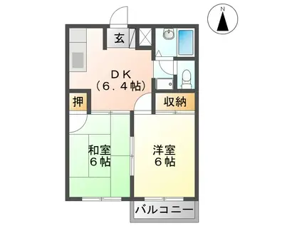 サンハイツ柄山(2DK/2階)の間取り写真