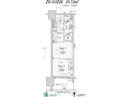 ガーラ・プライム川崎西口(2K/6階)の間取り写真