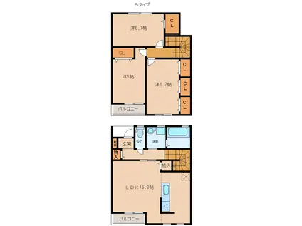グレイスなないろの里(3LDK/1階)の間取り写真