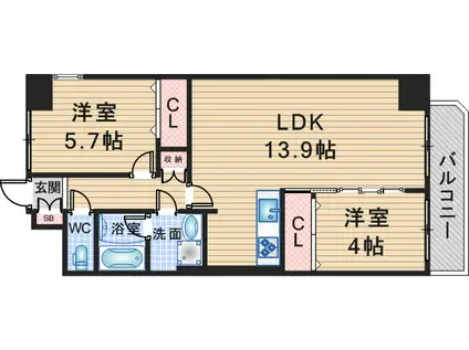 GLUCK MAISON F-TOYONAKA XV(2LDK/3階)の間取り写真