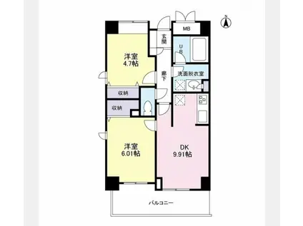 ジ・アパートメント・ヒルトップ中野(2DK/4階)の間取り写真