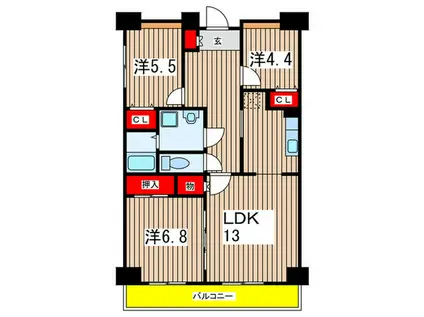 エスペリア.W.日吉(3LDK/4階)の間取り写真