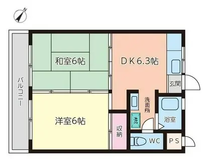 メゾンドール山貴(2DK/3階)の間取り写真