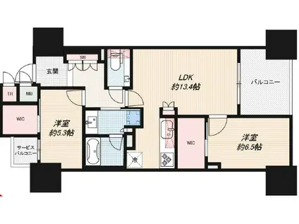 グランドメゾン北堀江レジデンス(2LDK/13階)の間取り写真