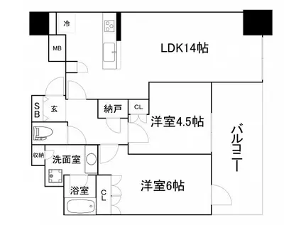 パークタワー北浜(2LDK/36階)の間取り写真
