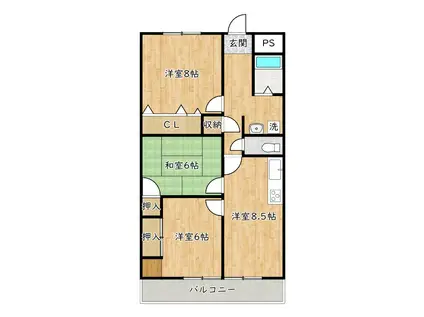 ラフィネ浜寺(3LDK/2階)の間取り写真