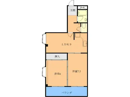 ヴィラローザ(2LDK/3階)の間取り写真