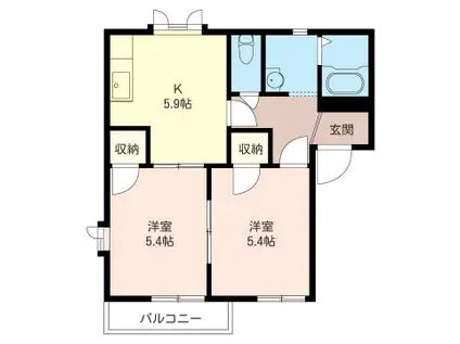 フラットたちばな(2K/2階)の間取り写真