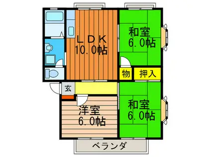 ビューティータウン C棟(3LDK/2階)の間取り写真