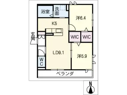 リオリエント西岐阜(2LDK/1階)の間取り写真