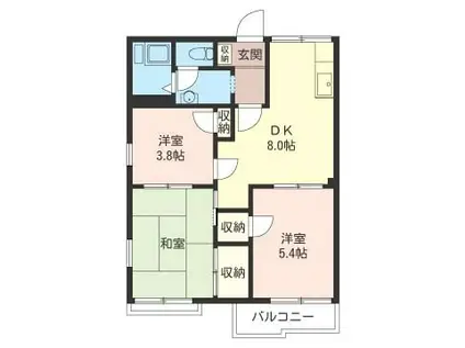 フラワーコートクリハラ A(3DK/2階)の間取り写真