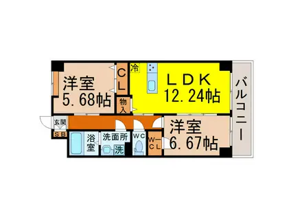 S-FORT 鶴舞 REALE(2LDK/11階)の間取り写真
