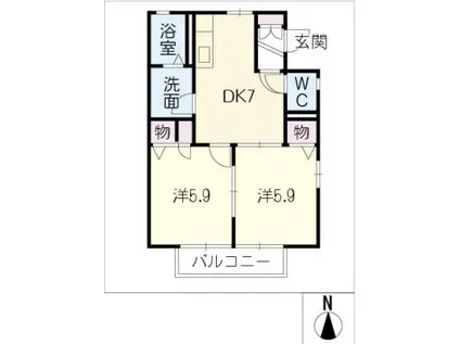 グリーンとぴあVI(2DK/2階)の間取り写真