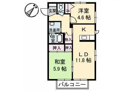 レジデンス高砂(2LDK/1階)の間取り写真