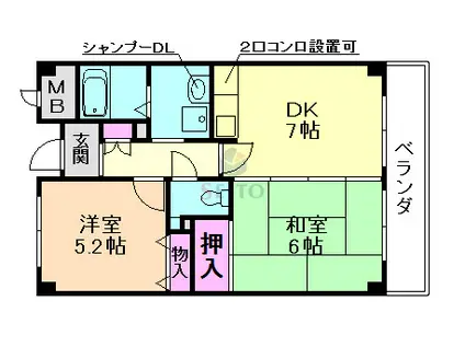 アンジュルーヴル(2DK/3階)の間取り写真