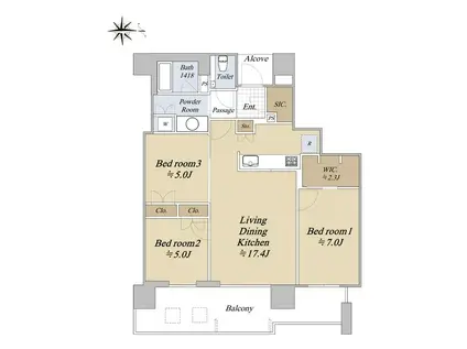 グランドメゾン浄水ガーデンシティフォレストゲートIII(3LDK/8階)の間取り写真