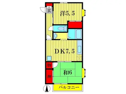 ロス・マリン(2DK/1階)の間取り写真
