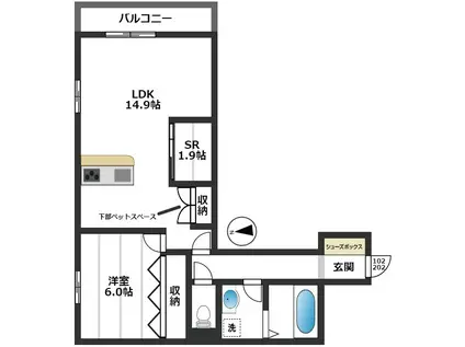 プレザント上板橋(1SLDK/1階)の間取り写真