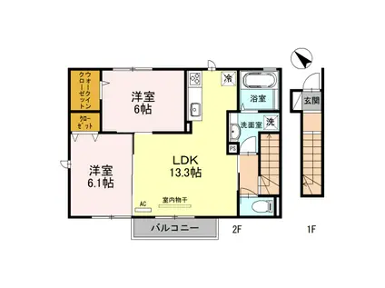 リバーハイム谷八木II(2LDK/2階)の間取り写真