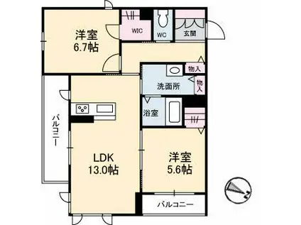 シャーメゾン湯所久松テラス(2LDK/2階)の間取り写真
