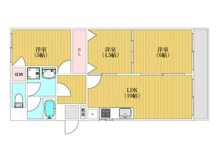 サンビューハイツ友泉(3LDK/6階)の間取り写真