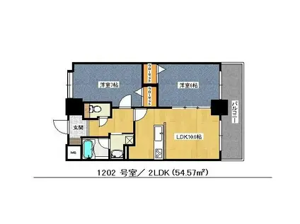 グランドツイン黒崎(2LDK/12階)の間取り写真