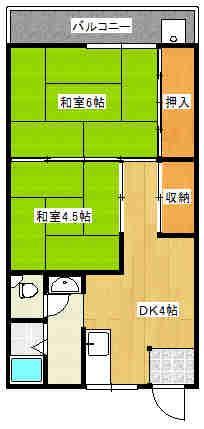 梅ヶ丘ダイケン(2DK/2階)の間取り写真