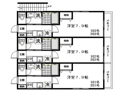 ブランシュール(1K/1階)の間取り写真