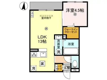 CLASHIST中宮3丁目(1LDK/1階)の間取り写真