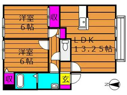 サンビレッジチェリオD棟(2LDK/2階)の間取り写真