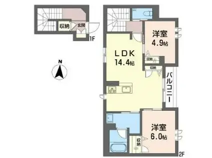 アグリーブル オキナ(2LDK/2階)の間取り写真