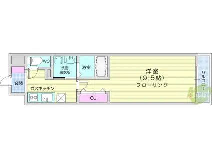 ロージェ泉中央(1K/3階)の間取り写真