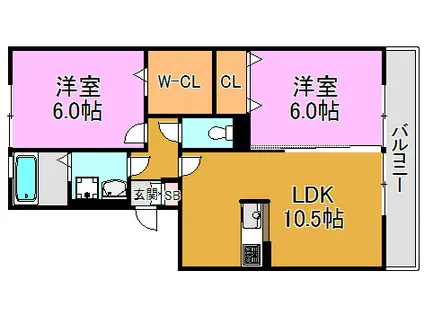 グレース中谷 A・B棟(2LDK/3階)の間取り写真