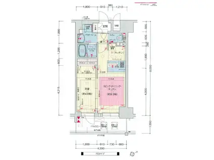 プレサンスザ神戸(1LDK/13階)の間取り写真