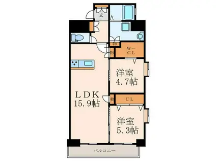 スマート到津の森(2LDK/14階)の間取り写真
