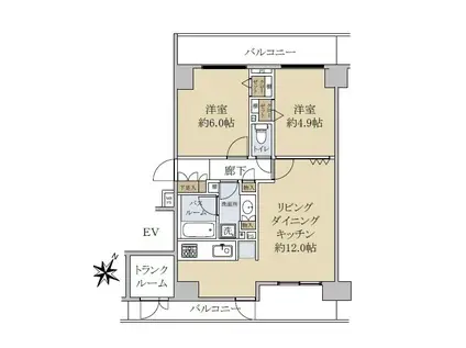 ライオンズマンション王子第8(2LDK/4階)の間取り写真
