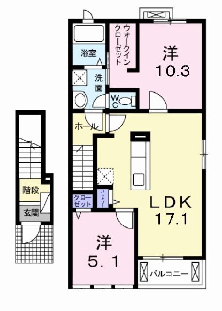 ビオーラ静(2LDK/2階)の間取り写真
