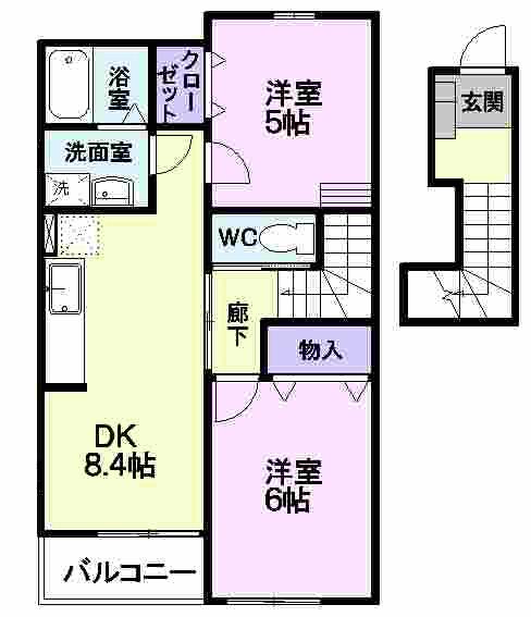 アンソレイエ(2DK/2階)の間取り写真