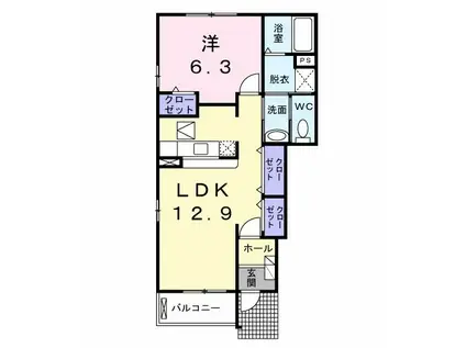フリーデ(1LDK/1階)の間取り写真