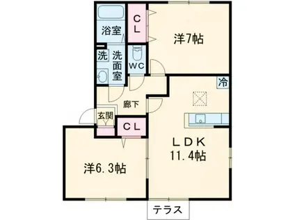 Dフレアタウン長宮III(2LDK/1階)の間取り写真