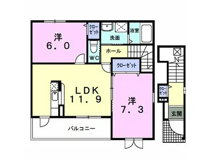 ソフィア(2LDK/2階)の間取り写真