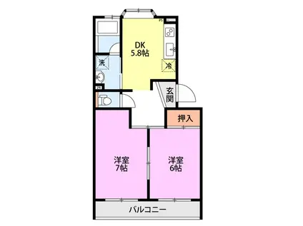 安江セントラルハイツ(2DK/1階)の間取り写真