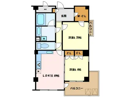 カスタネア栗平3番館(2LDK/4階)の間取り写真
