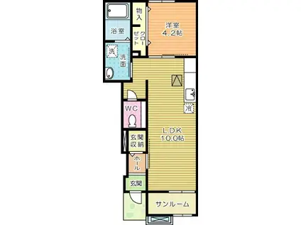 グランツIV(1LDK/1階)の間取り写真