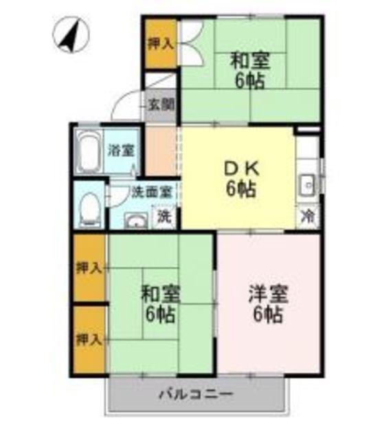 シーサイドハウス A棟(3DK/2階)の間取り写真