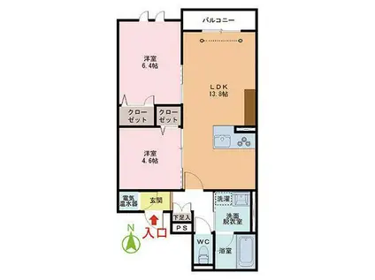 シャトードゥレスト(2LDK/3階)の間取り写真