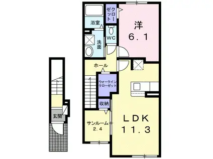 コムセ ミニヨン Y 1LDKSW(1LDK/2階)の間取り写真