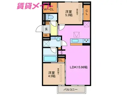 パルミエ I(2LDK/1階)の間取り写真